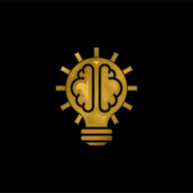 Beyin altın kaplamalı metalik simge veya logo vektörü