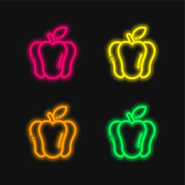 Bell Pepper dört renkli parlak neon vektör simgesi