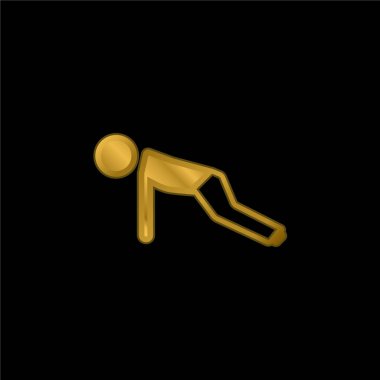 Boy Doing Pushups gold plated metalic icon or logo vector clipart