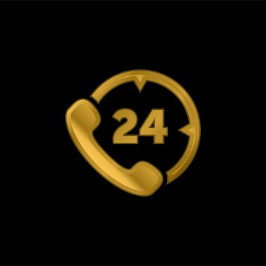 24 Saat Telefon Servisi altın kaplama metalik simge veya logo vektörü
