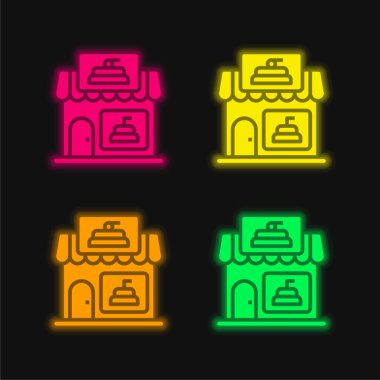 Fırın dört renkli parlayan neon vektör simgesi