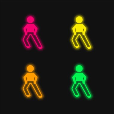 Çocuk Esneyen Bacaklar dört renkli parlayan neon vektör simgesi
