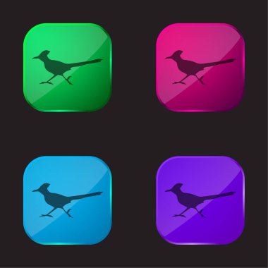 Bird Roadrunner Shape four color glass button icon clipart