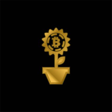 Bitcoin Çiçeği Altın kaplama metal ikon veya logo vektörü