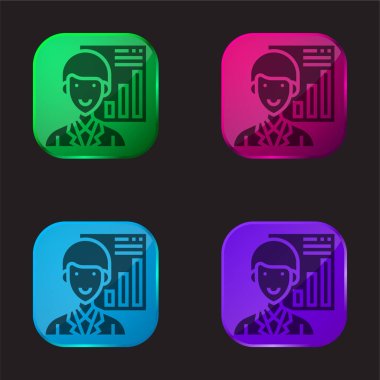 Analyst four color glass button icon clipart