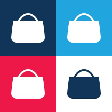 Poşet mavi ve kırmızı dört renk minimal simge seti