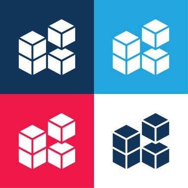3D Küp mavi ve kırmızı dört renk minimal simge kümesi