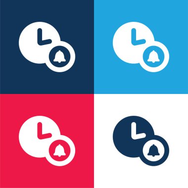 Alarm Saati mavi ve kırmızı dört renk minimal simgesi seti