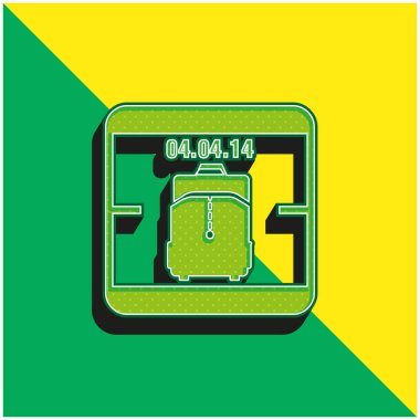 4 Nisan 2014 Seyahat Çantası Hatırlatma Sembolü Yeşil ve Sarı 3d vektör logosu ile Takvim Sayfası