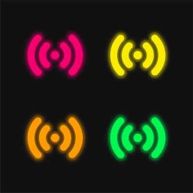 Antenna Signal four color glowing neon vector icon clipart