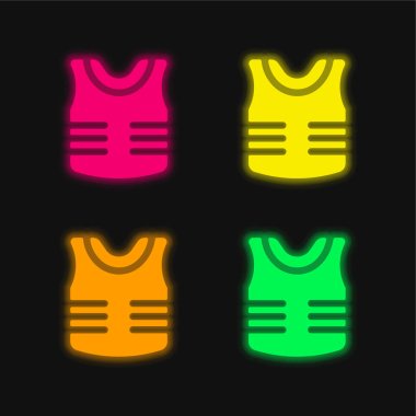 Zırh dört renk parlayan neon vektör simgesi