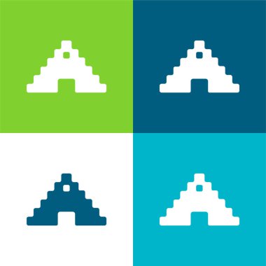 Aztek Piramidi Düz Düz 4 renk simgesi kümesi