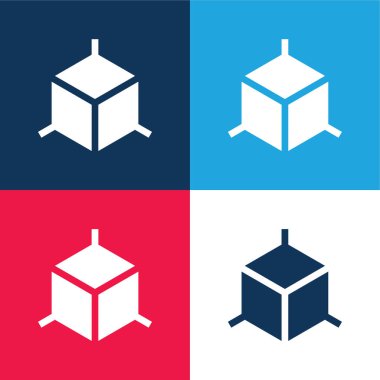 3d mavi ve kırmızı dört renk minimal simge kümesi