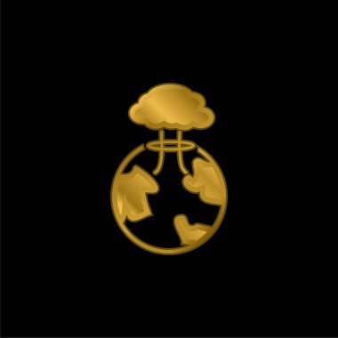 Bomb Exploding On Earth gold plated metalic icon or logo vector clipart