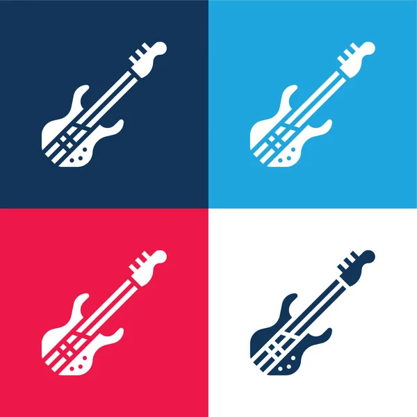 Bajo Guitarra Azul Rojo Cuatro Colores Mínimo Icono Conjunto — Vector de stock