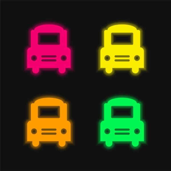 Big Bus Frontal four color glowing neon vector icon
