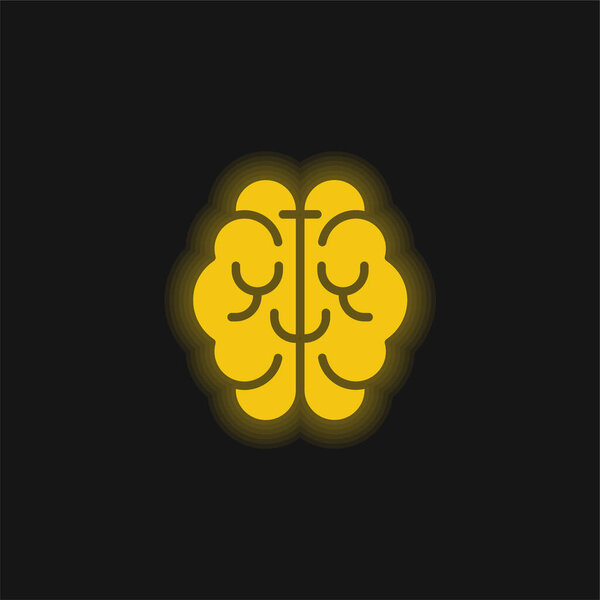 Brain yellow glowing neon icon