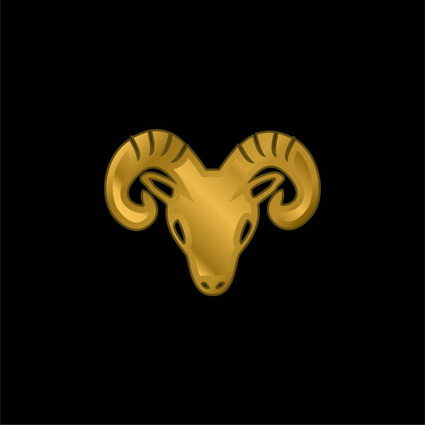 Aries Zodiac Symbol Of Frontal Goat Head gold plated metalic icon or logo vector