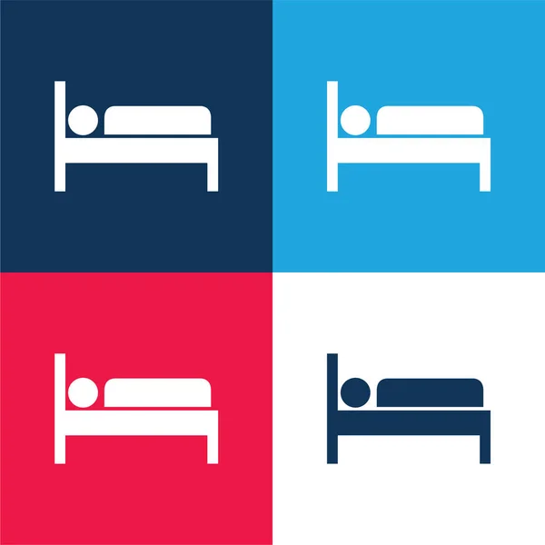 Bett Blau Und Rot Vier Farben Minimales Symbol Set — Stockvektor