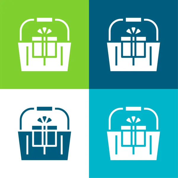 Basket Flat Four Color Minimal Icon Set — Stock Vector