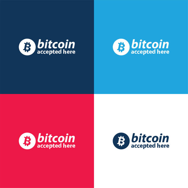 Биткоин принимают здесь: синий и красный четырехцветные минимальные иконки