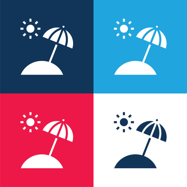 Beach blue and red four color minimal icon set