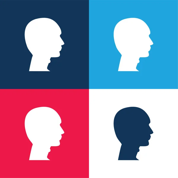 Bald Man Head Blue Red Four Color Minimal Icon Set — Stock Vector