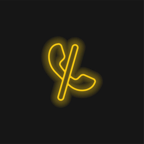 Auricular Blocked Call Sign With A Slash yellow glowing neon icon
