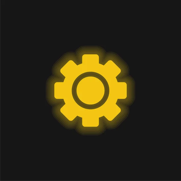 Big Gear Yellow Glowing Neon Icon — Stock Vector