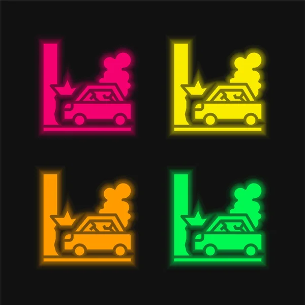 stock vector Accident four color glowing neon vector icon