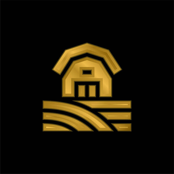 Barn gold plated metalic icon or logo vector