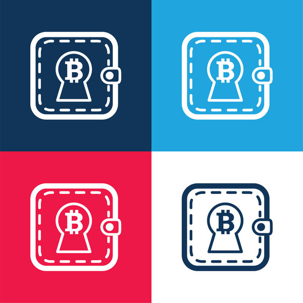 Bitcoin Signation In Keyhole Shape On a Wallet сине-красная четырехцветная минимальная иконка