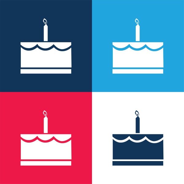 Birthday Cake With One Candle blue and red four color minimal icon set