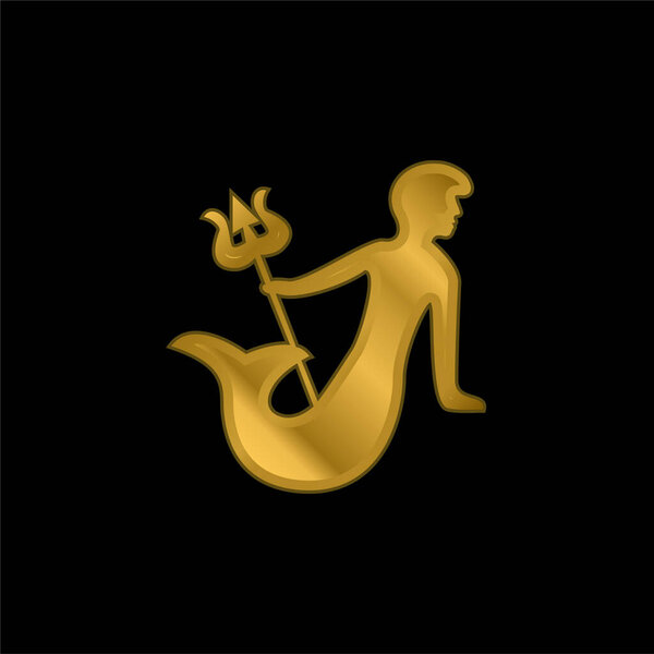 Aquarius Astrological Sign Symbol gold plated metalic icon or logo vector