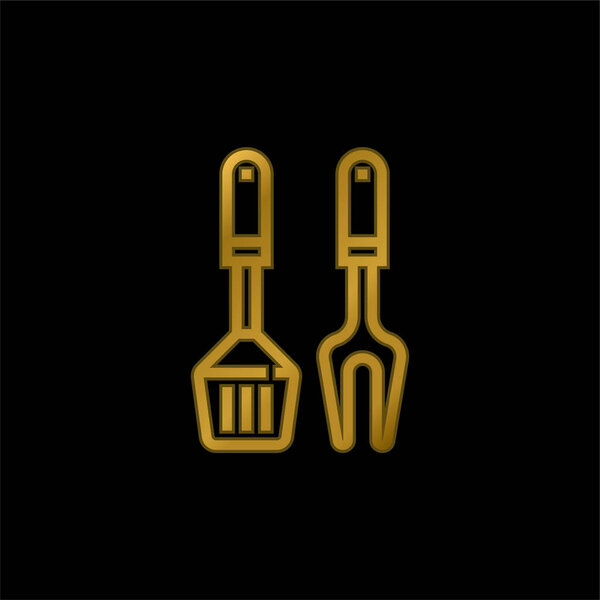 Bbq Equipment gold plated metalic icon or logo vector
