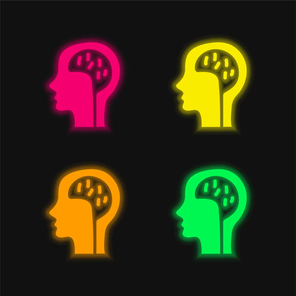Brain four color glowing neon vector icon