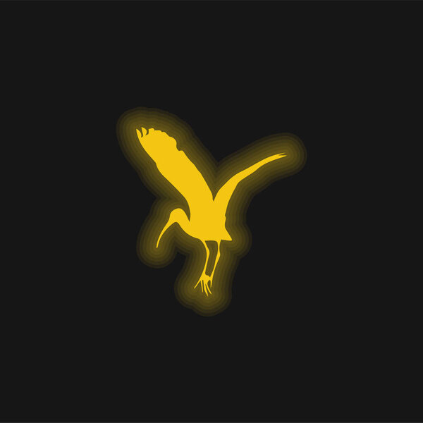 Bird Stork Shape yellow glowing neon icon