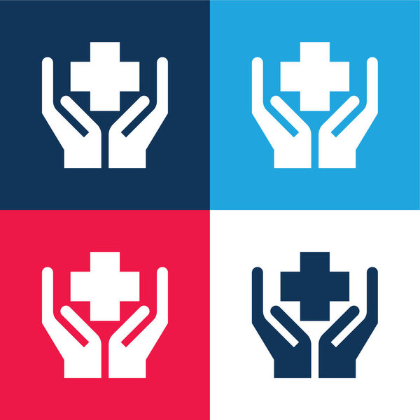 Benefits blue and red four color minimal icon set