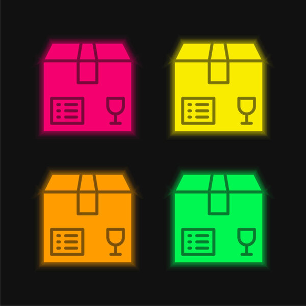 Box four color glowing neon vector icon