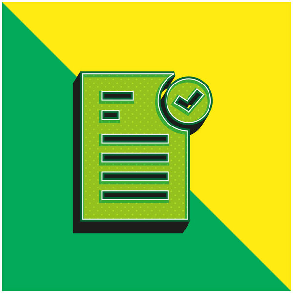 Утвержденный зеленый и желтый современный 3D логотип векторной иконки