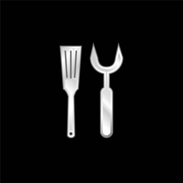 Barbacue Utensils silver plated metallic icon