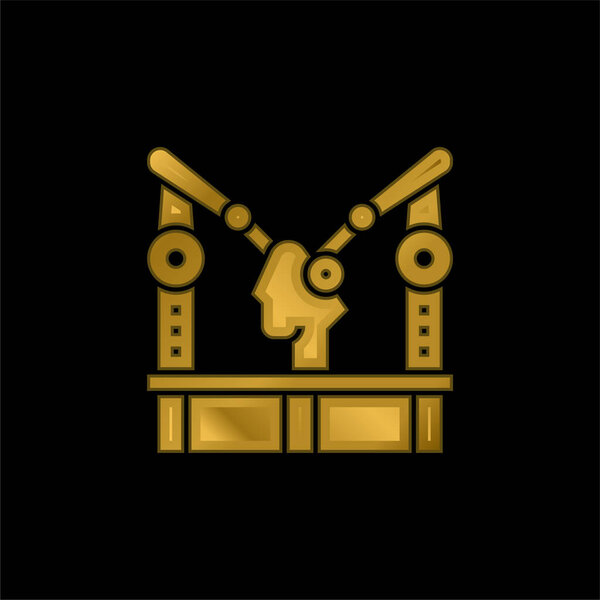 Assembly Machine gold plated metalic icon or logo vector