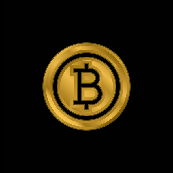 Позолоченная металлическая икона биткойна или вектор логотипа