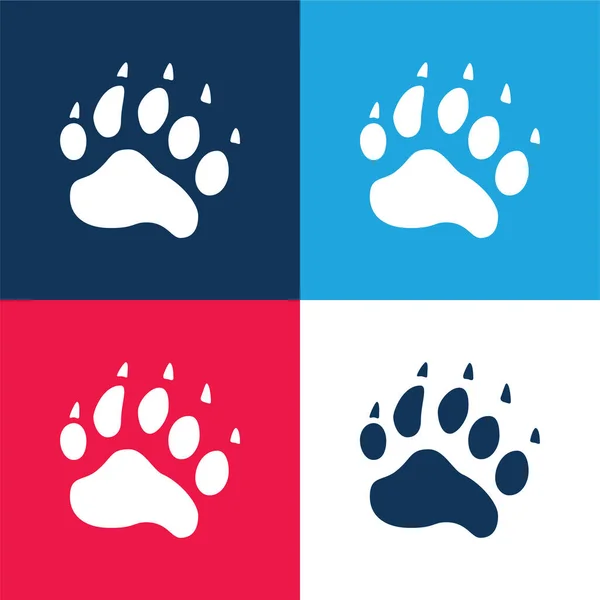 Bear Pawprint Blu Rosso Set Icone Minime Quattro Colori — Vettoriale Stock