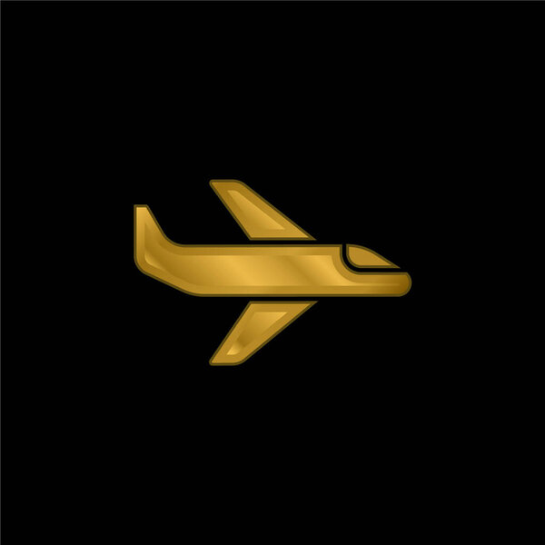 Airplane gold plated metalic icon or logo vector