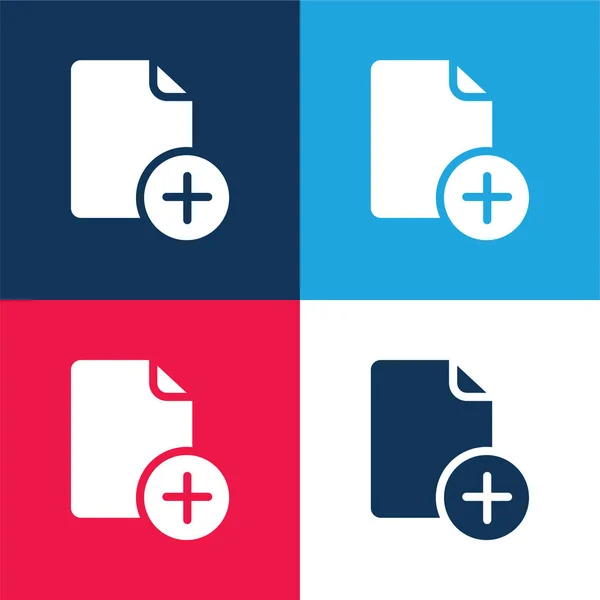 Aggiungi File Blu Rosso Set Icone Minime Quattro Colori — Vettoriale Stock