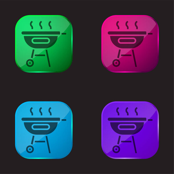 Barbecue four color glass button icon