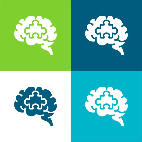 Cerebro Plano Cuatro Colores Icono Mínimo Conjunto — Vector de stock