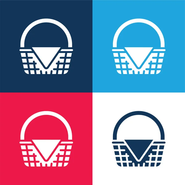 Basket Blue Red Four Color Minimal Icon Set — Stock Vector