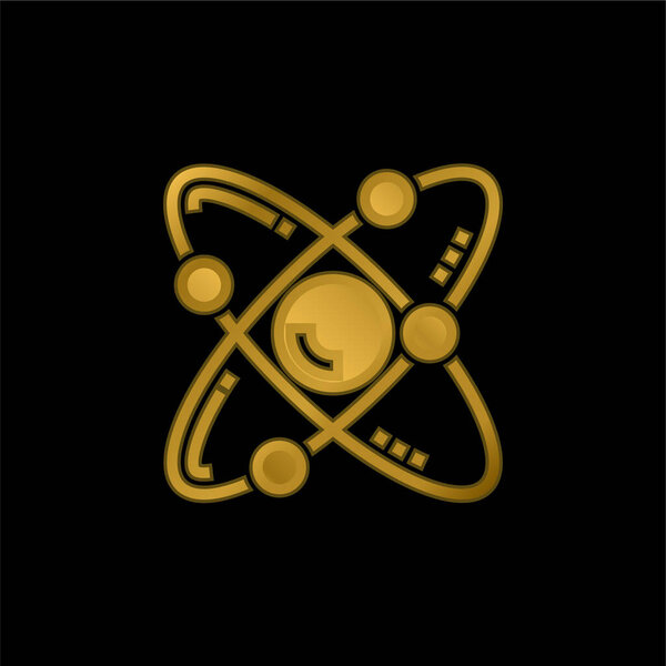 Atom gold plated metalic icon or logo vector